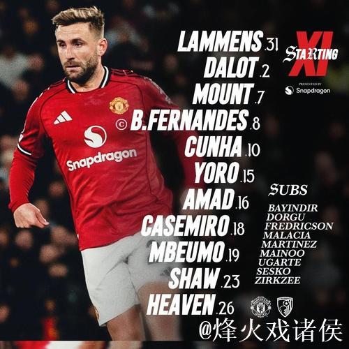 曼联对阵伯恩茅斯：姆伯莫携手库尼亚，B费联袂卡塞米罗出战